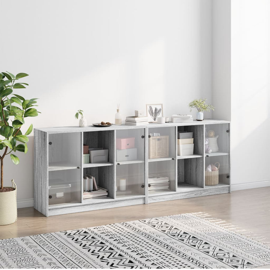 Boekenkast Met Deuren 204X37X75 Cm Hout Grijs Sonoma Eikenkleur