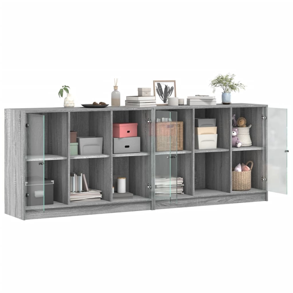 Boekenkast Met Deuren 204X37X75 Cm Hout Grijs Sonoma Eikenkleur