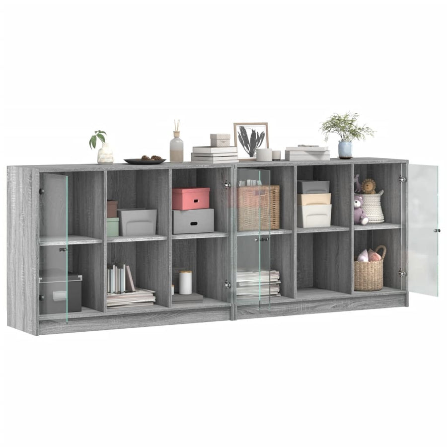 Boekenkast Met Deuren 204X37X75 Cm Hout Grijs Sonoma Eikenkleur