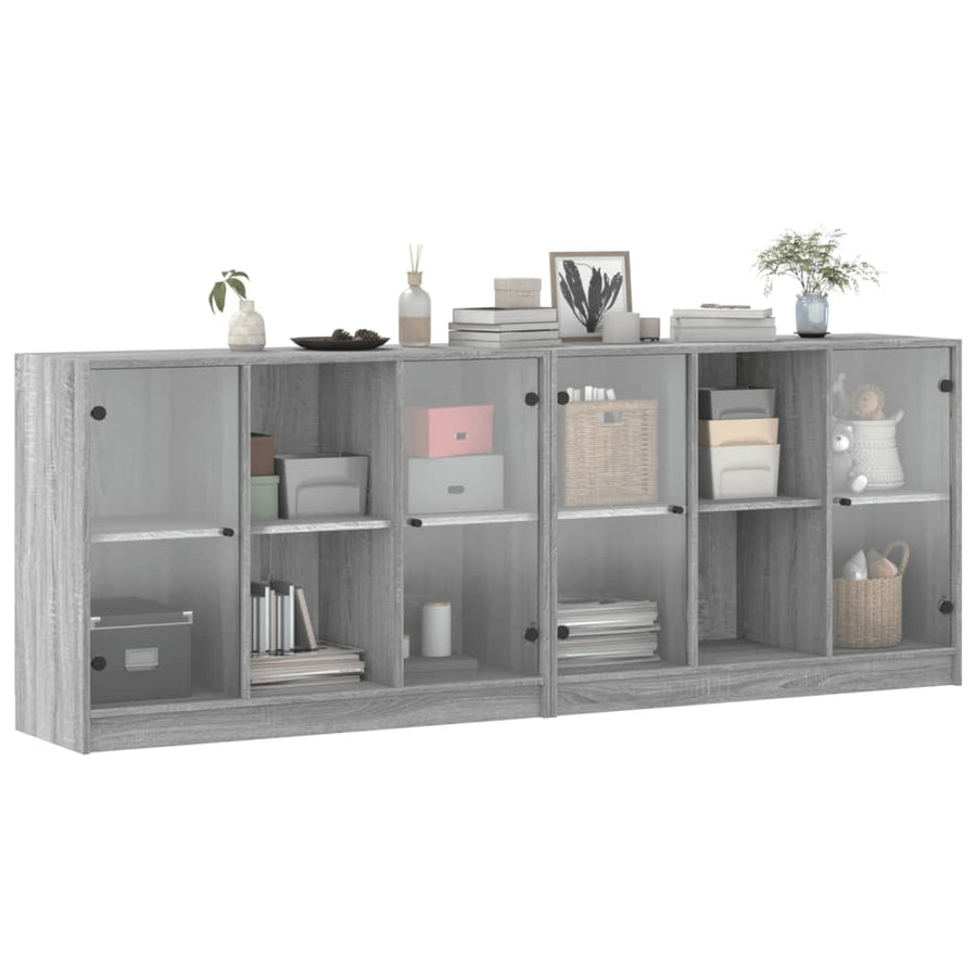 Boekenkast Met Deuren 204X37X75 Cm Hout Grijs Sonoma Eikenkleur