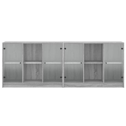 Boekenkast Met Deuren 204X37X75 Cm Hout Grijs Sonoma Eikenkleur