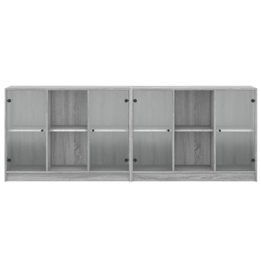 Boekenkast Met Deuren 204X37X75 Cm Hout Grijs Sonoma Eikenkleur
