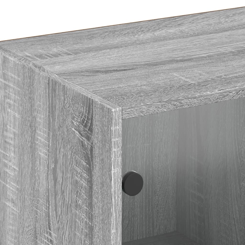 Boekenkast Met Deuren 204X37X75 Cm Hout Grijs Sonoma Eikenkleur