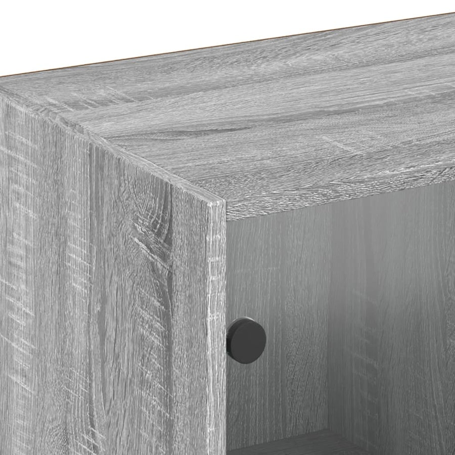 Boekenkast Met Deuren 204X37X75 Cm Hout Grijs Sonoma Eikenkleur