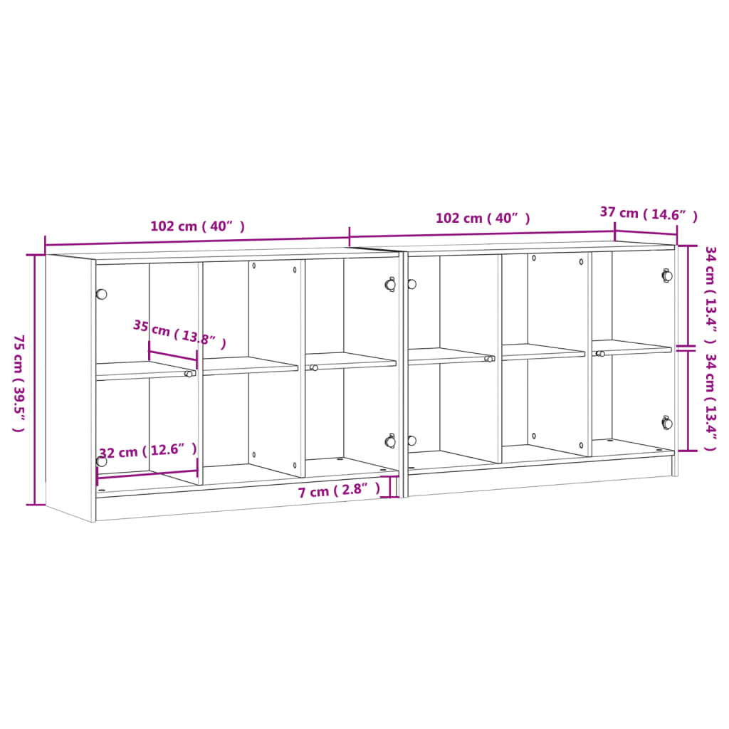 Boekenkast Met Deuren 204X37X75 Cm Hout Grijs Sonoma Eikenkleur