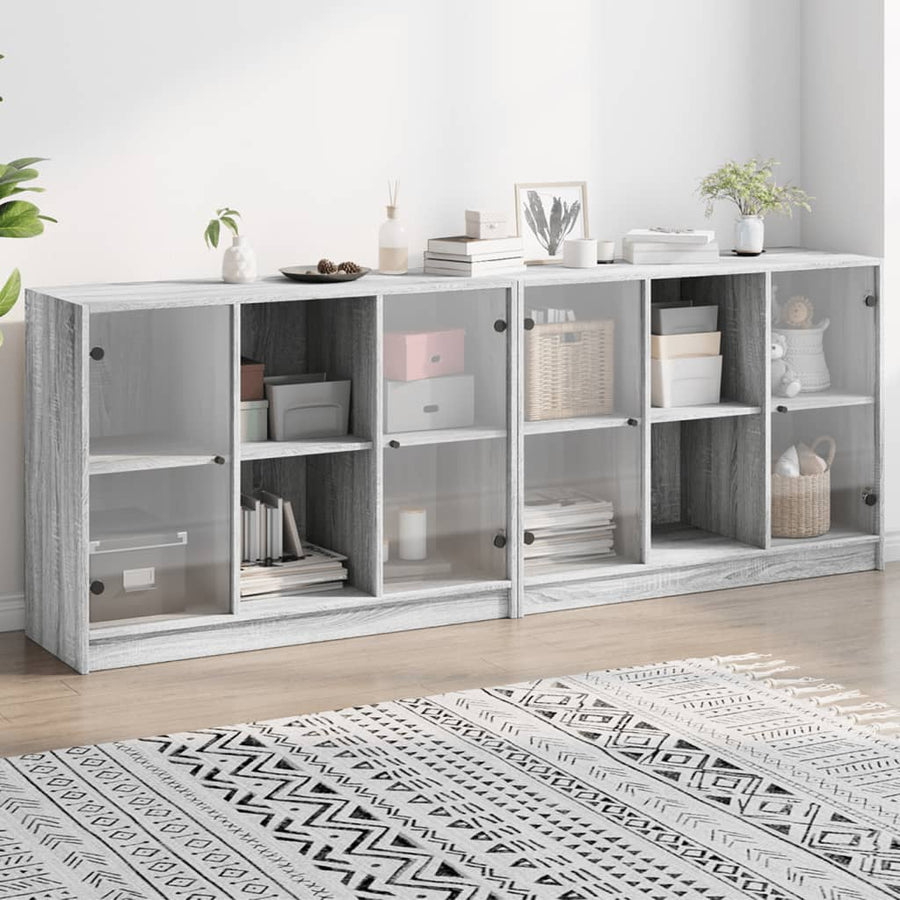 Boekenkast Met Deuren 204X37X75 Cm Hout Grijs Sonoma Eikenkleur