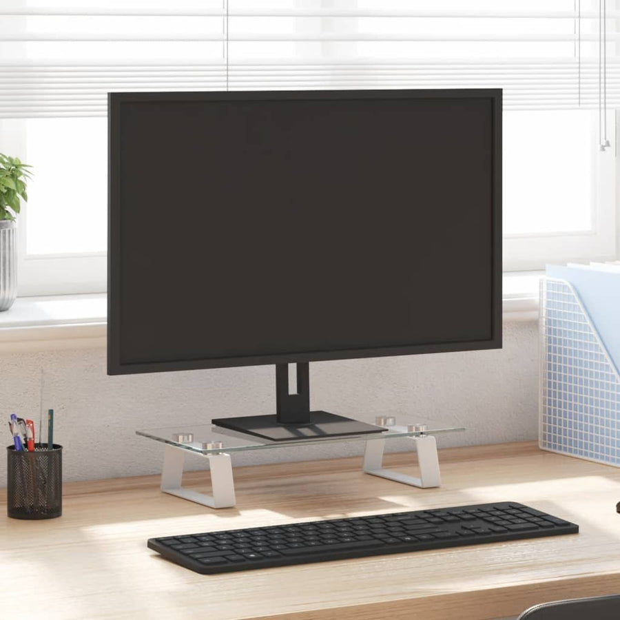 Monitorstandaard Gehard Glas En Metaal 40 x 20 x 8 cm Wit