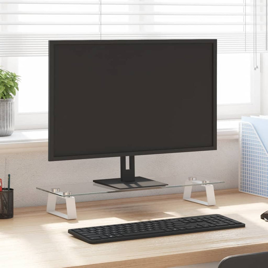 Monitorstandaard Gehard Glas En Metaal 60 x 20 x 8 cm Wit