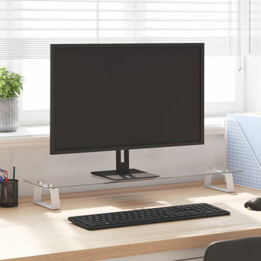 Monitorstandaard Gehard Glas En Metaal 80 x 20 x 8 cm Wit