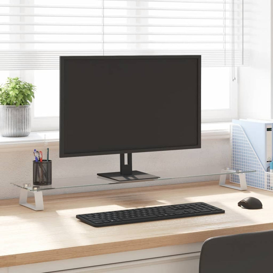 Monitorstandaard Gehard Glas En Metaal 100 x 20 x 8 cm Wit