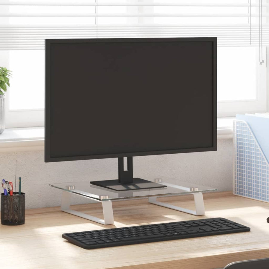 Monitorstandaard Gehard Glas En Metaal 40 x 35 x 8 cm Wit