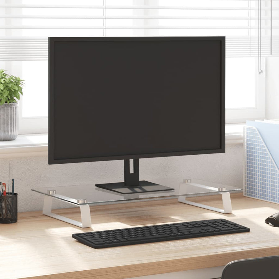 Monitorstandaard Gehard Glas En Metaal 60 x 35 x 8 cm Wit