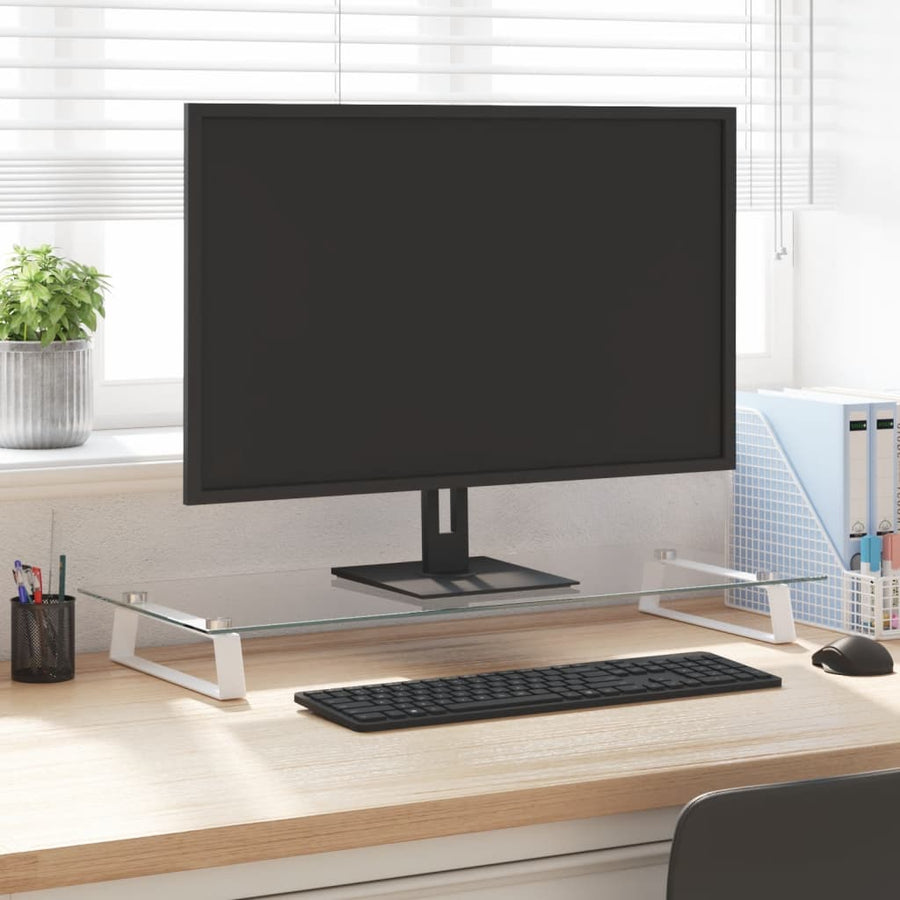 Monitorstandaard Gehard Glas En Metaal 80 x 35 x 8 cm Wit