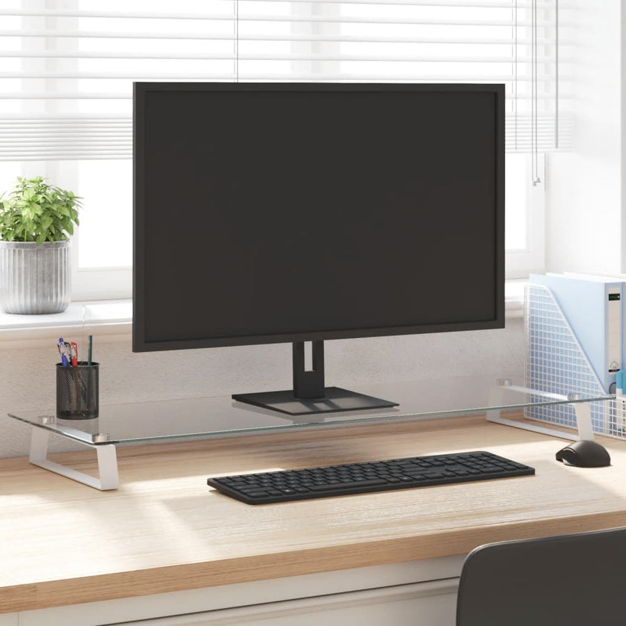 Monitorstandaard Gehard Glas En Metaal 100 x 35 x 8 cm Wit