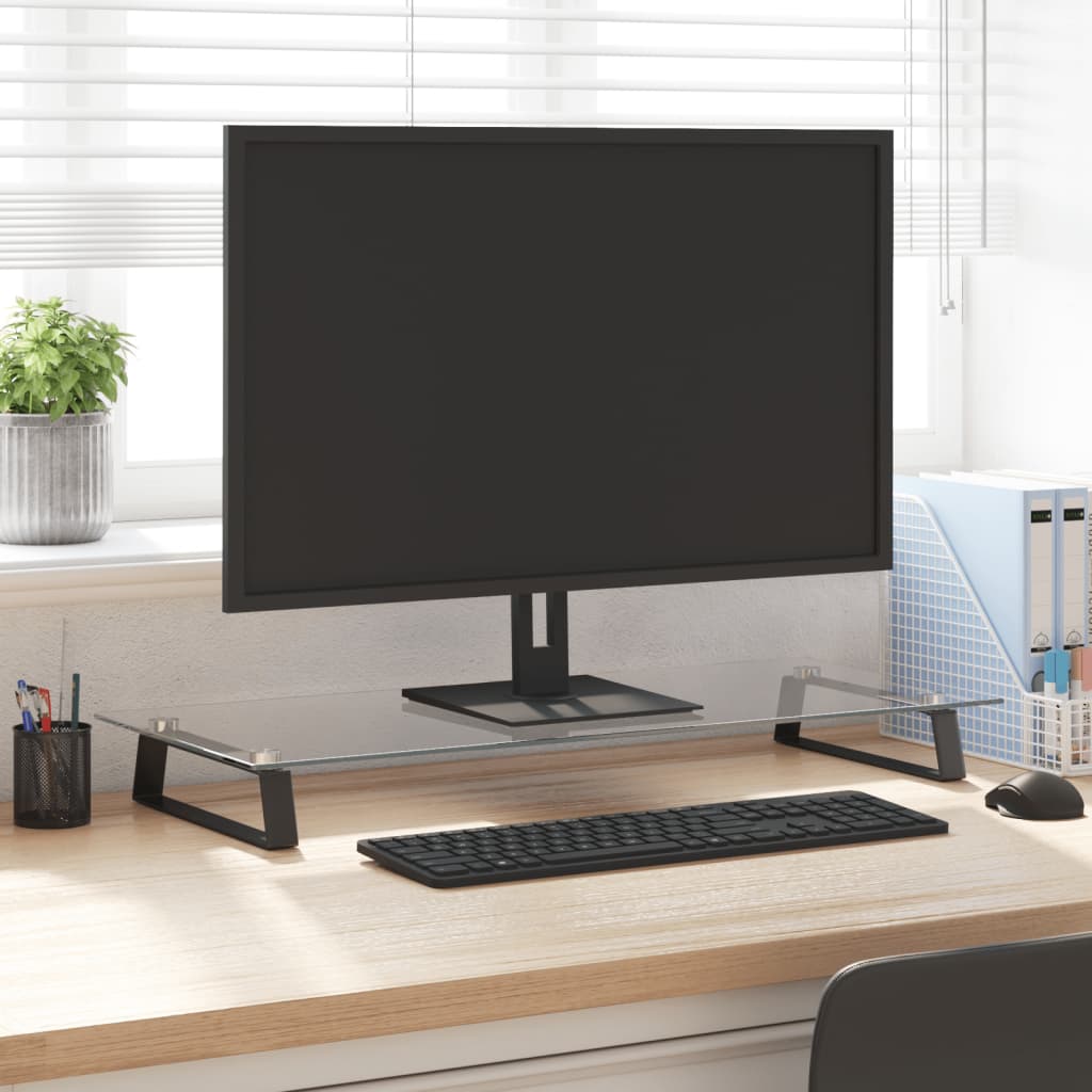 Monitorstandaard Gehard Glas En Metaal 80 x 35 x 8 cm Zwart