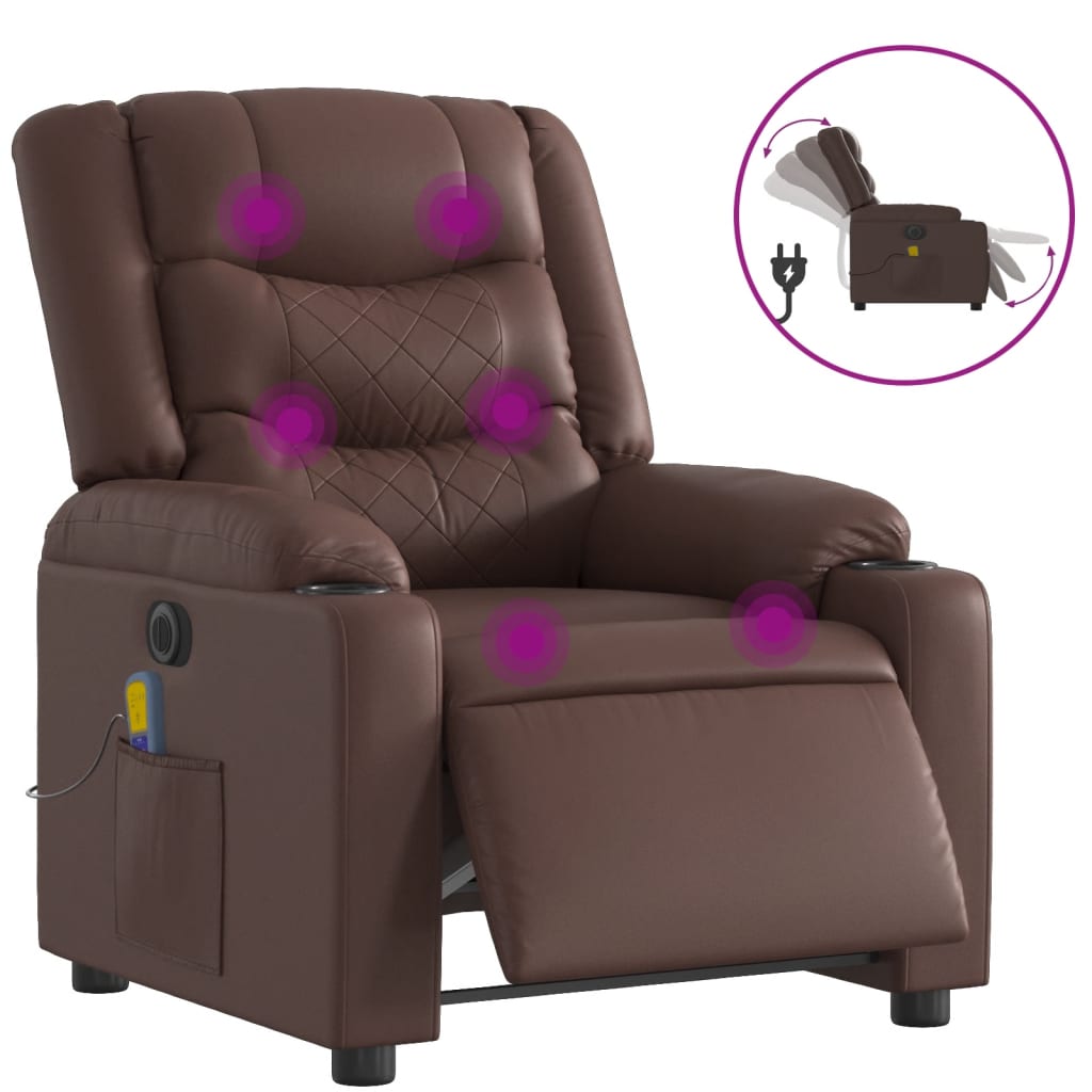 Massagestoel verstelbaar elektrisch kunstleer bruin