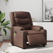 Adjustable electric massage chair artificial leather brown