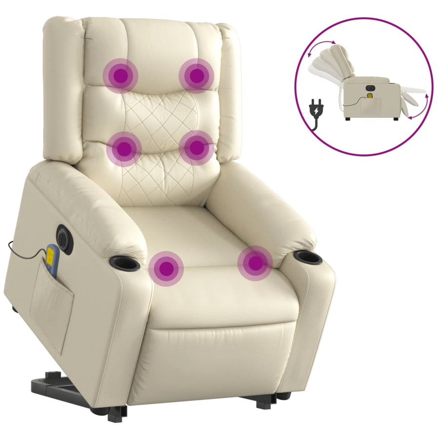 Sta-Op-Massagestoel Elektrisch Kunstleer Kleurig Crème Ja Elektrisch verstelbaar
