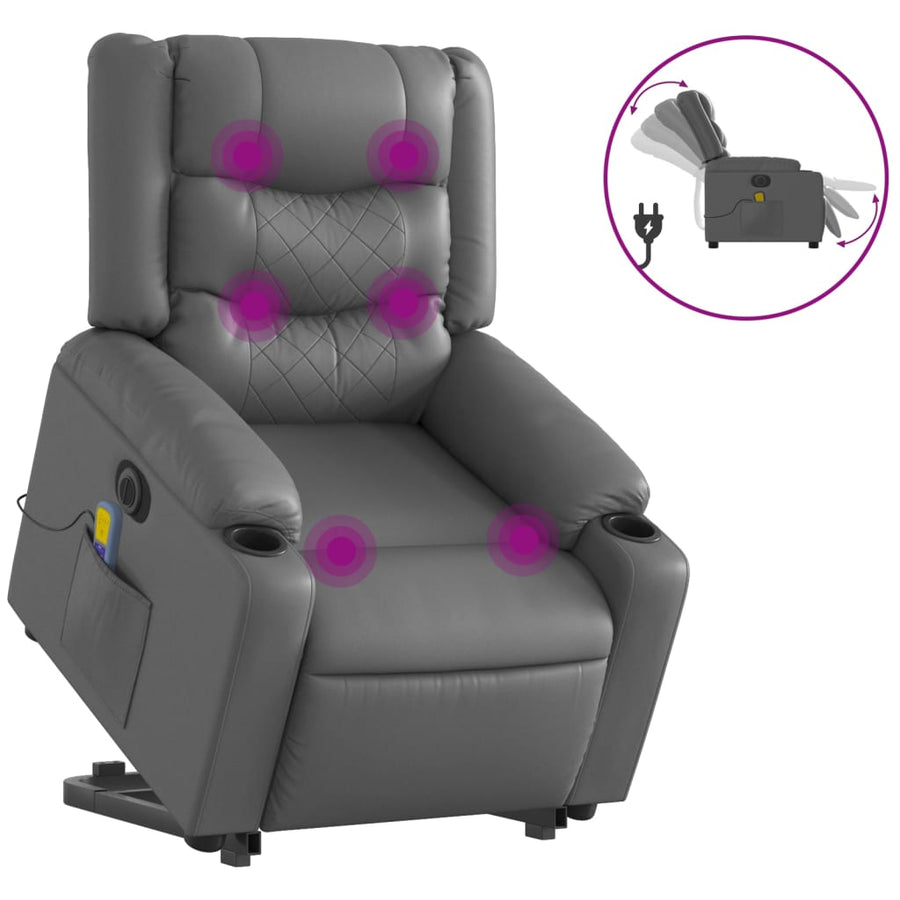 Sta-Op-Massagestoel Elektrisch Kunstleer Grijs Ja Elektrisch verstelbaar