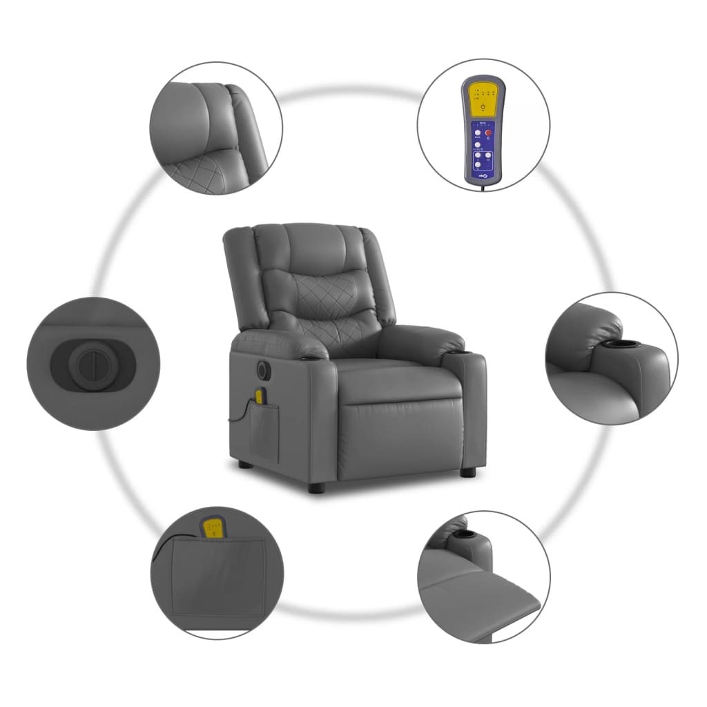 Sta-Op-Massagestoel Elektrisch Kunstleer Grijs Ja Elektrisch verstelbaar
