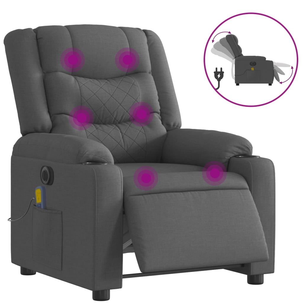 Massagestoel Stof Donkergrijs Ja Elektrisch verstelbaar