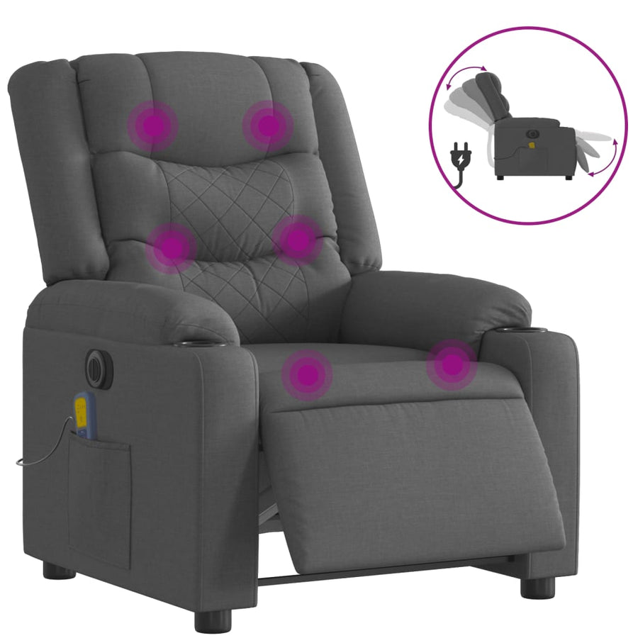 Massagestoel Stof Donkergrijs Ja Elektrisch verstelbaar