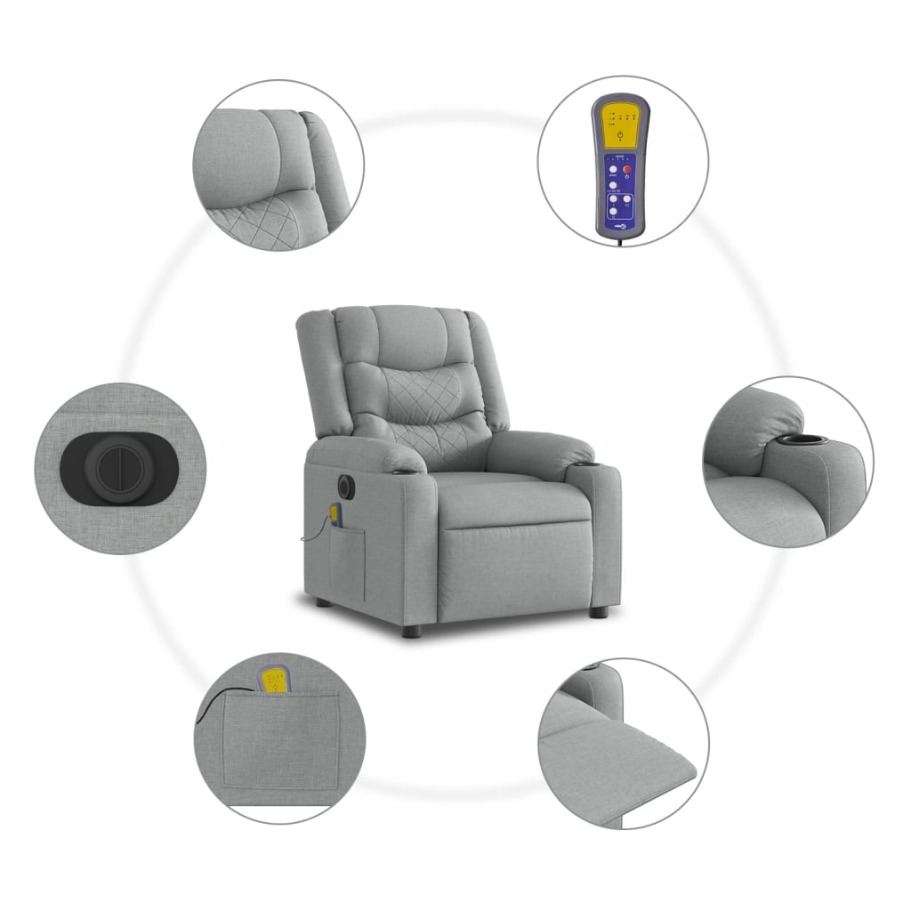 Sta-Op-Massagestoel Stof Lichtgrijs Ja Elektrisch verstelbaar