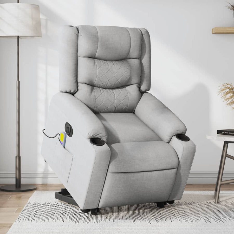 Sta-Op-Massagestoel Stof Lichtgrijs Ja Elektrisch verstelbaar
