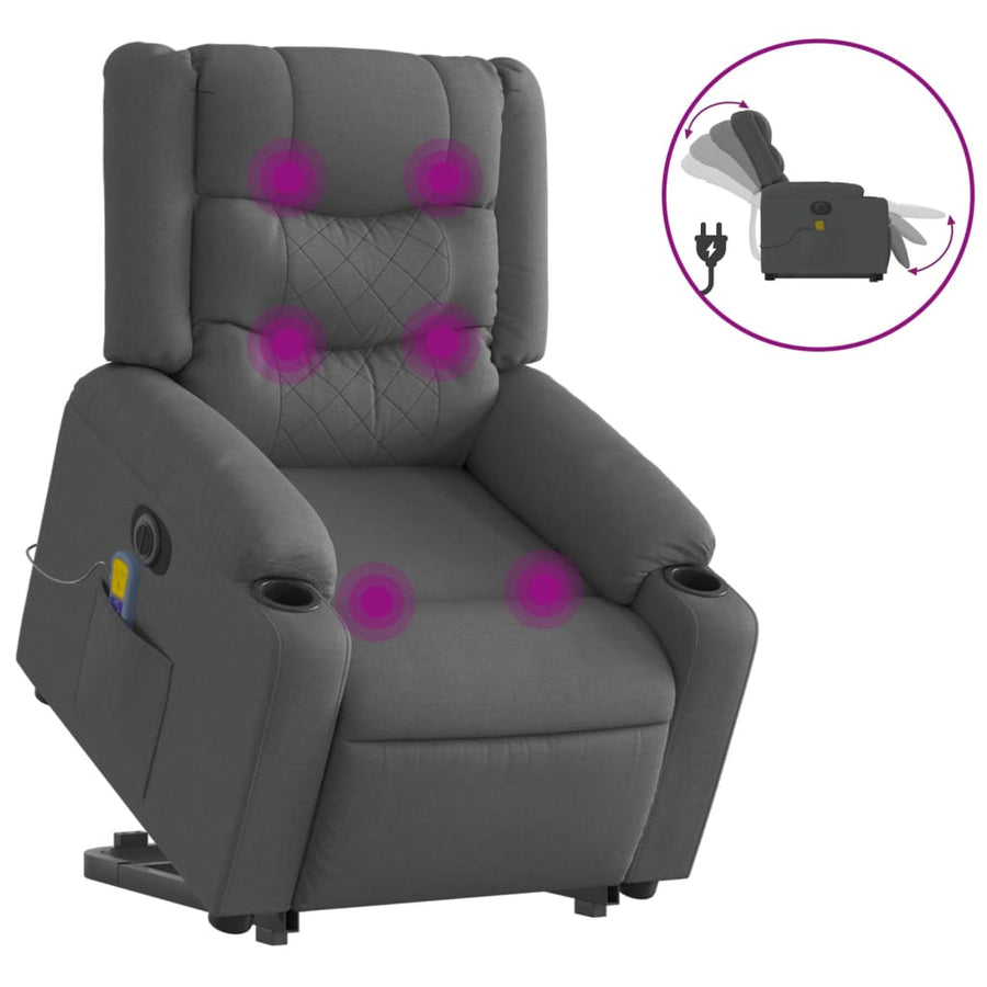 Sta-Op-Massagestoel Stof Donkergrijs Ja Elektrisch verstelbaar