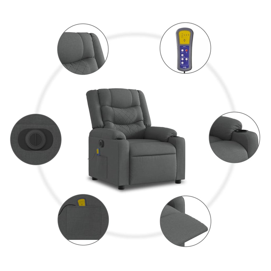 Sta-Op-Massagestoel Stof Donkergrijs Ja Elektrisch verstelbaar