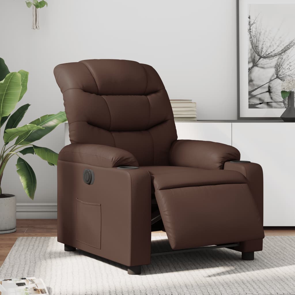 Fauteuil verstelbaar elektrisch kunstleer bruin