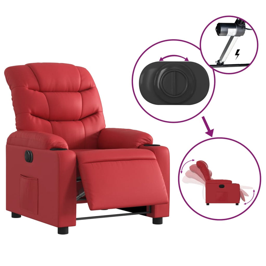 Fauteuil verstelbaar elektrisch kunstleer rood