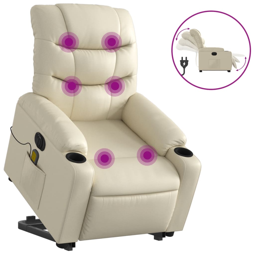 Sta-Op-Massagestoel Elektrisch Kunstleer Kleurig Crème Ja Elektrisch verstelbaar