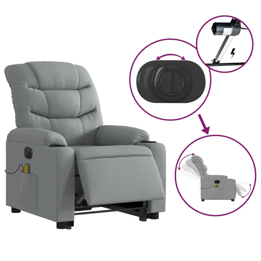 Sta-Op-Massagestoel Stof Lichtgrijs Ja Elektrisch verstelbaar