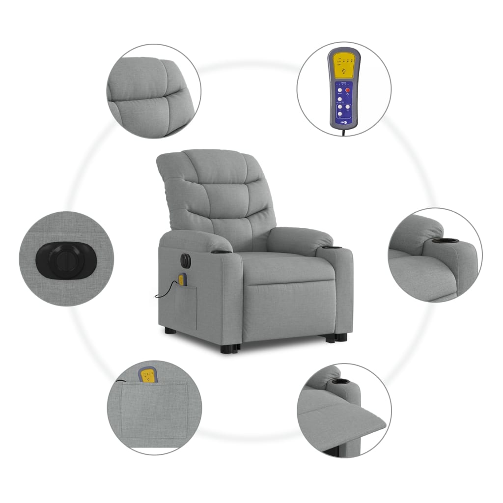 Sta-Op-Massagestoel Stof Lichtgrijs Ja Elektrisch verstelbaar