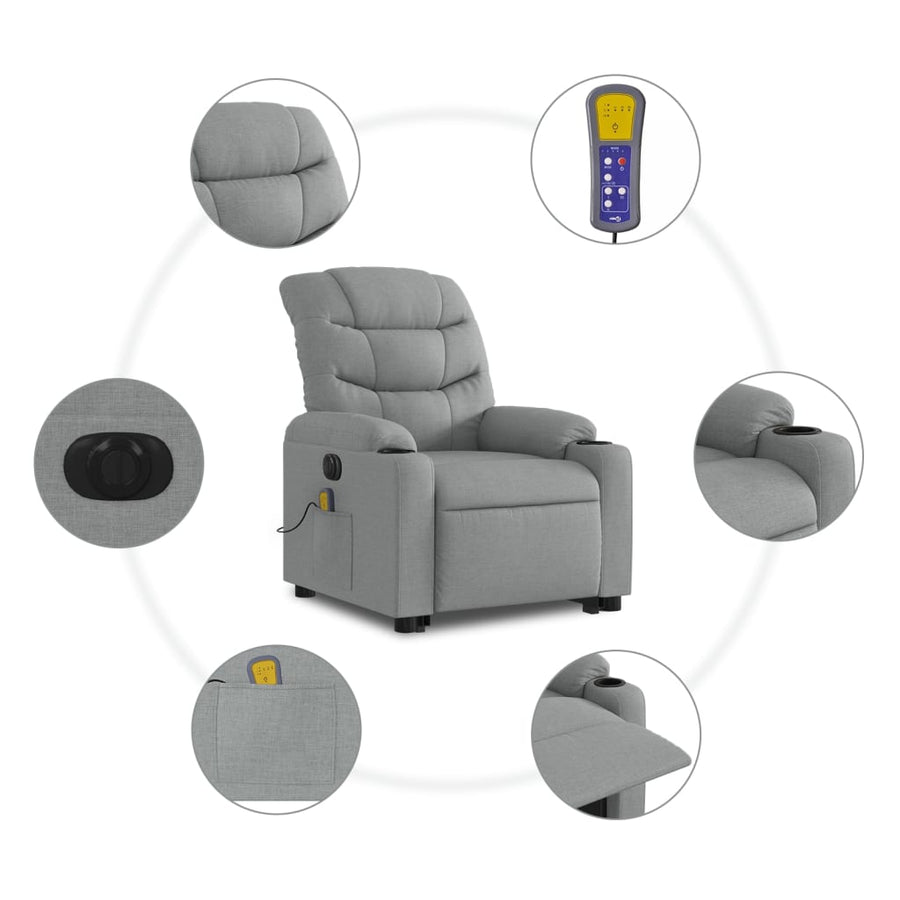 Sta-Op-Massagestoel Stof Lichtgrijs Ja Elektrisch verstelbaar