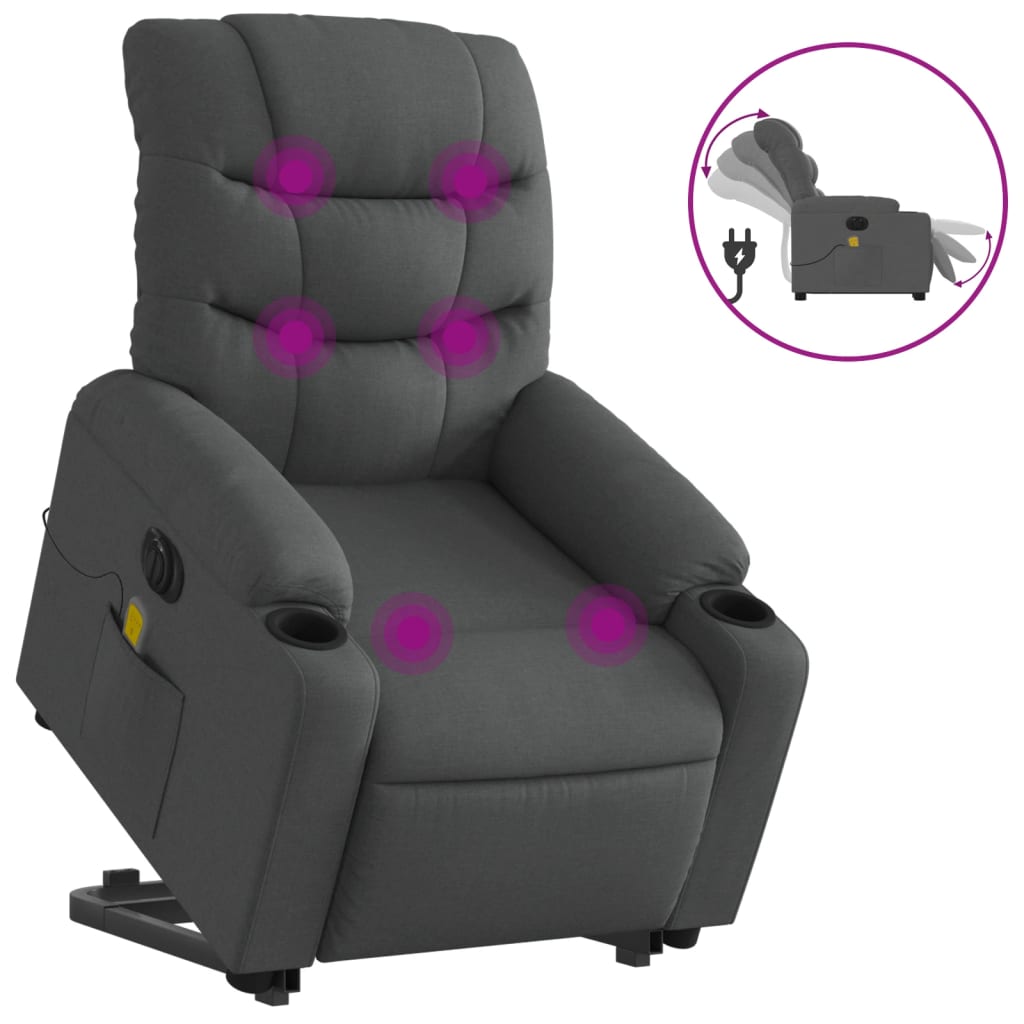 Sta-Op-Massagestoel Stof Donkergrijs Ja Elektrisch verstelbaar