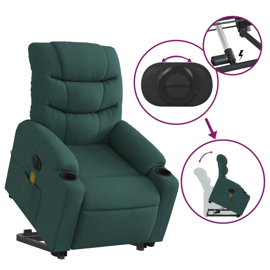 Sta-Op-Massagestoel Stof Donkergroen Ja Elektrisch verstelbaar