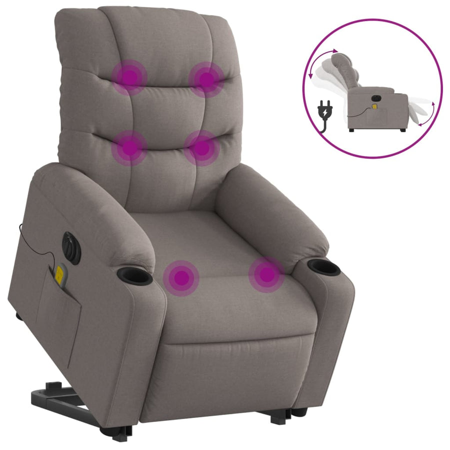 Sta-Op-Massagestoel Stof Taupe Ja Elektrisch verstelbaar