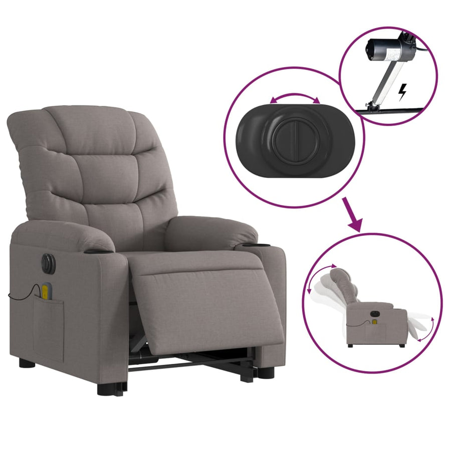 Sta-Op-Massagestoel Stof Taupe Ja Elektrisch verstelbaar