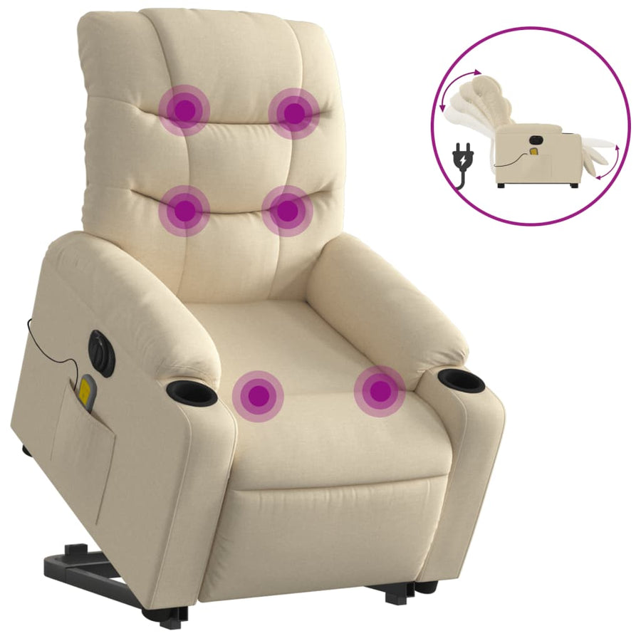 Sta-Op-Massagestoel Stof Kleurig Crème Ja Elektrisch verstelbaar