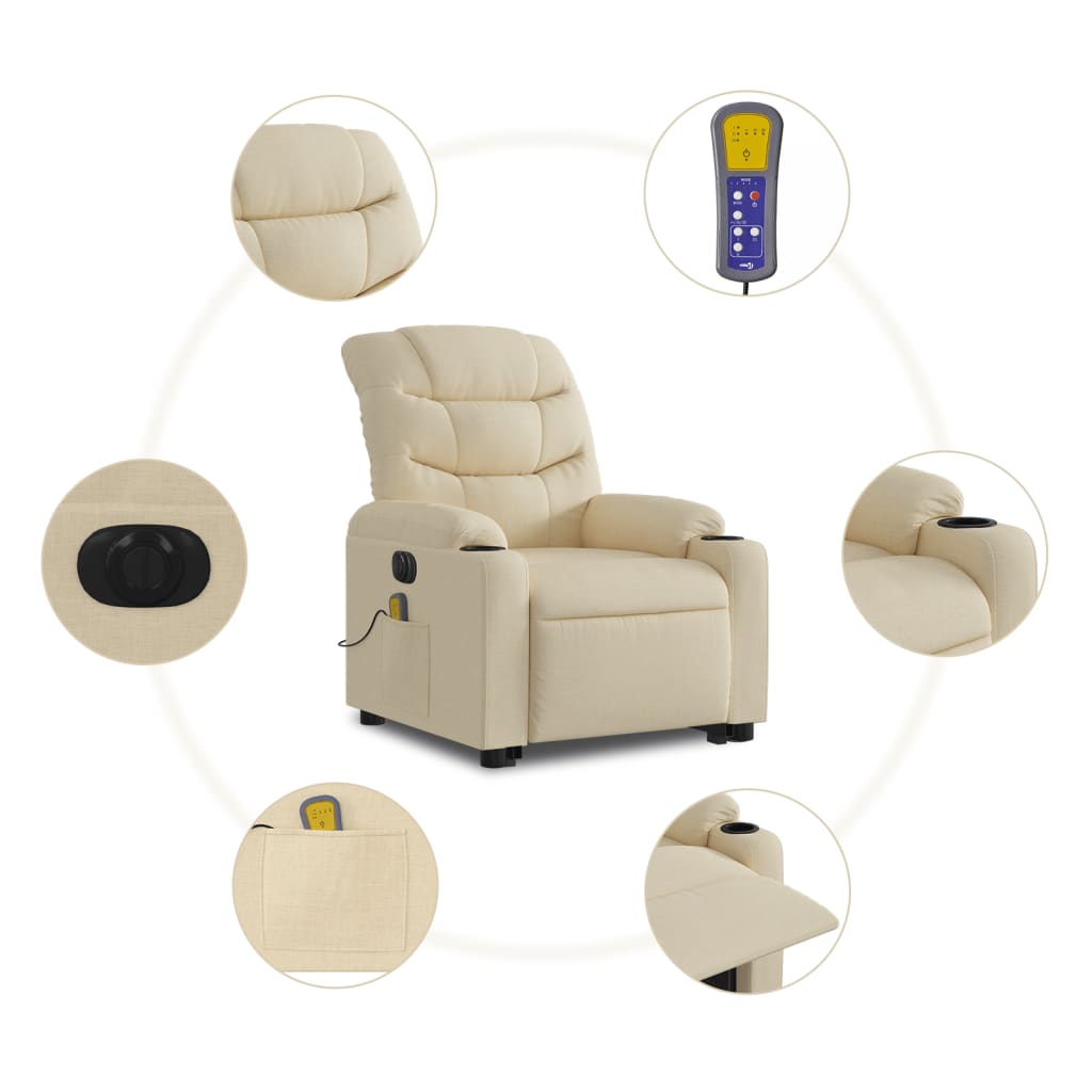 Sta-Op-Massagestoel Stof Kleurig Crème Ja Elektrisch verstelbaar