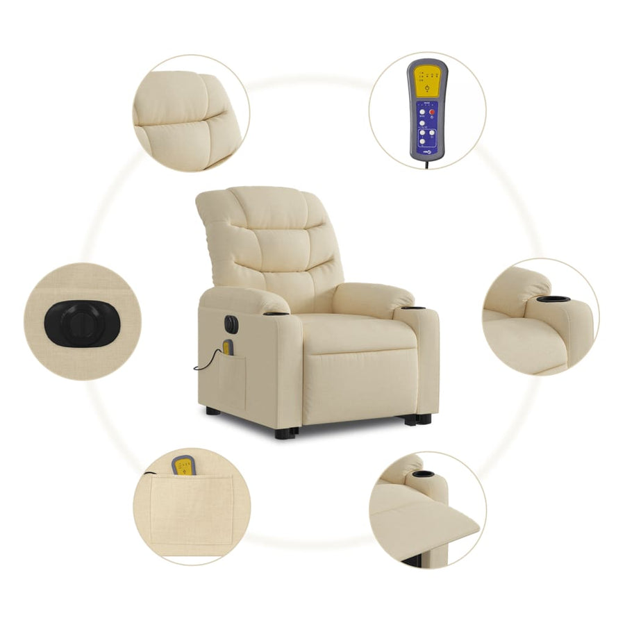 Sta-Op-Massagestoel Stof Kleurig Crème Ja Elektrisch verstelbaar