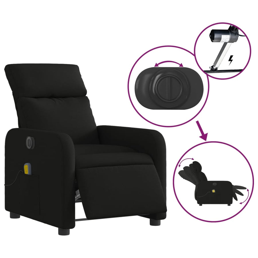 Massagestoel Stof Zwart Elektrisch verstelbaar Ja