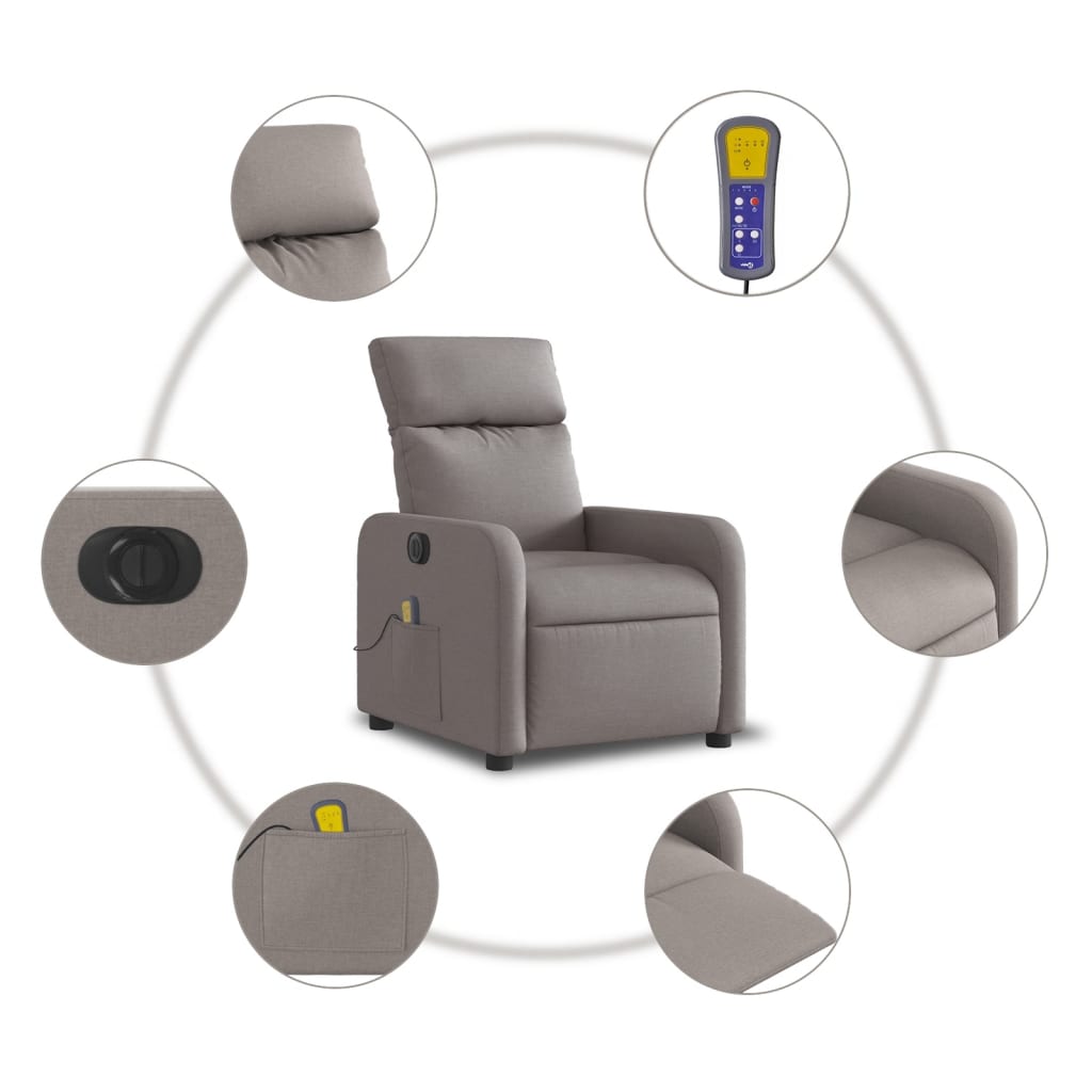 Massagestoel elektrisch verstelbaar stof taupe Ja Elektrisch verstelbaar