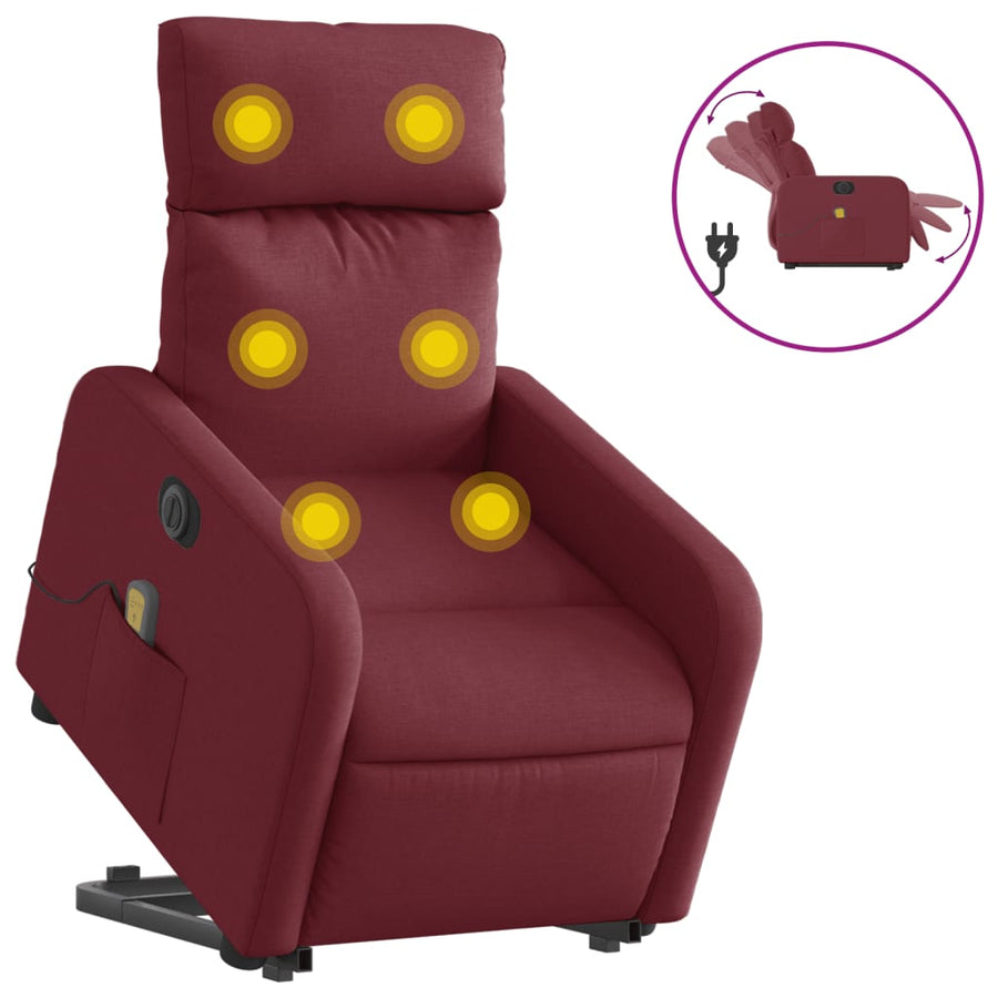 Sta-Op-Massagestoel Stof Wijnrood Elektrisch verstelbaar Ja