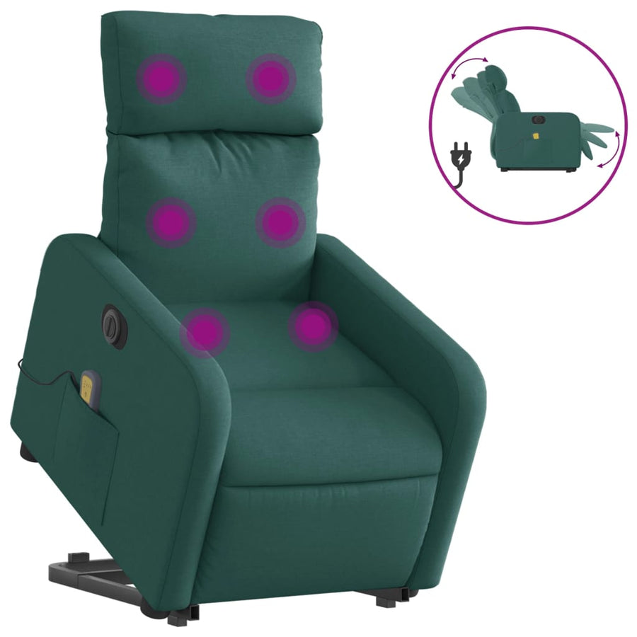 Sta-Op-Massagestoel Stof Donkergroen Elektrisch verstelbaar Ja