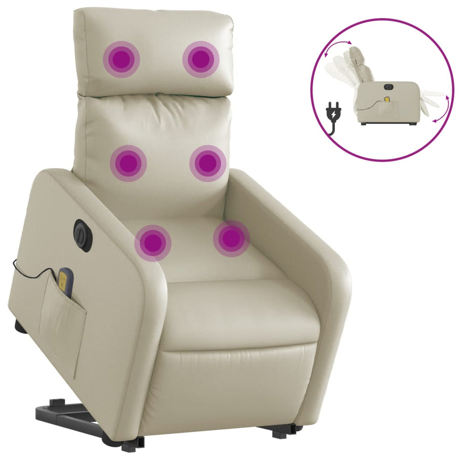 Sta-Op-Massagestoel Elektrisch Kunstleer Kleurig Crème Elektrisch verstelbaar Ja