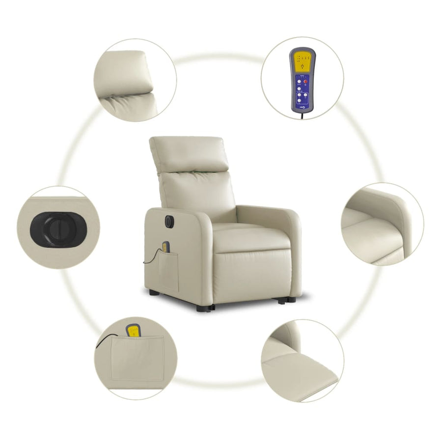 Sta-Op-Massagestoel Elektrisch Kunstleer Kleurig Crème Elektrisch verstelbaar Ja