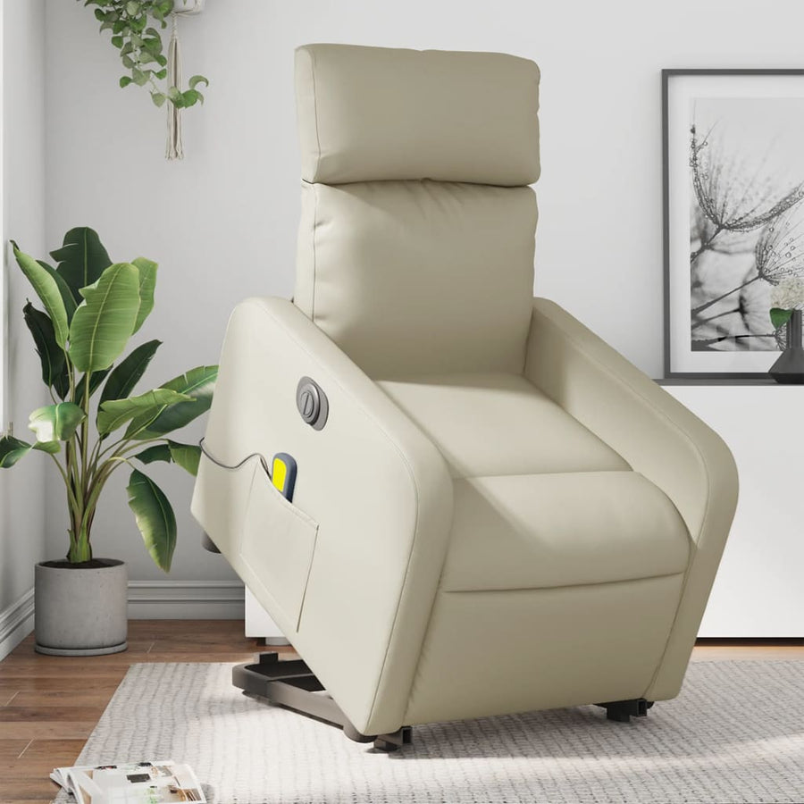 Sta-Op-Massagestoel Elektrisch Kunstleer Kleurig Crème Elektrisch verstelbaar Ja
